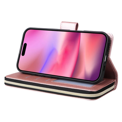 For iPhone 16 9 Card Slots Zipper Wallet Bag Leather Phone Case(Rose Gold) - iPhone 16 Cases by PMC Jewellery | Online Shopping South Africa | PMC Jewellery | Buy Now Pay Later Mobicred