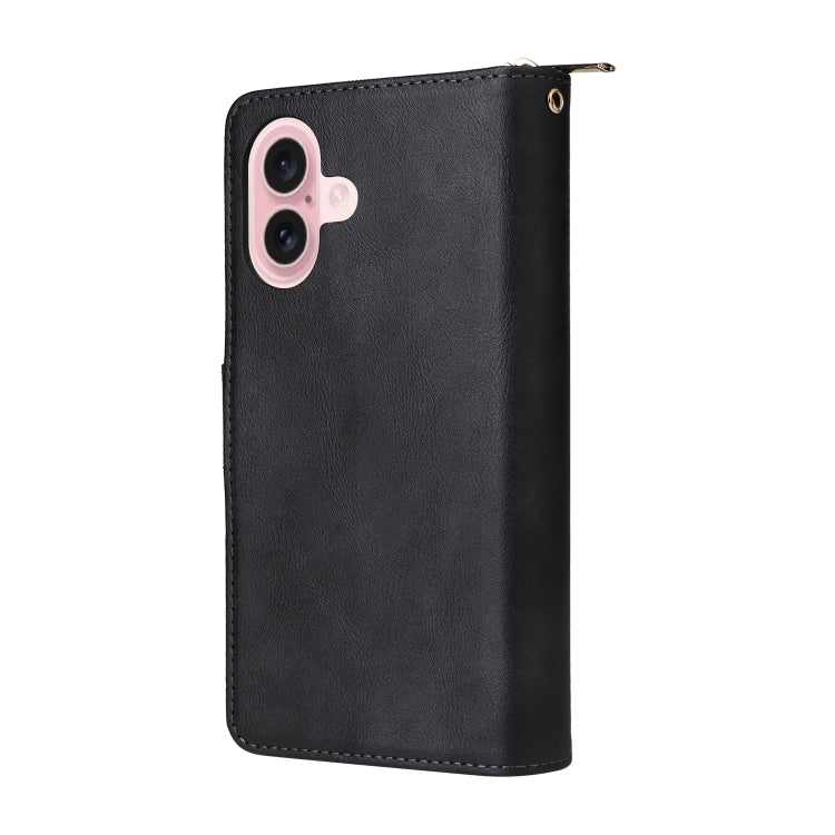 For iPhone 16 9 Card Slots Zipper Wallet Bag Leather Phone Case(Black) - iPhone 16 Cases by PMC Jewellery | Online Shopping South Africa | PMC Jewellery | Buy Now Pay Later Mobicred