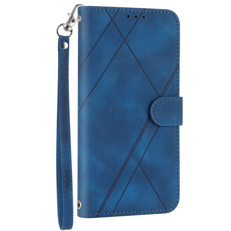 For iPhone 16 Embossed Line Leather Phone Case with Lanyard(Blue) - iPhone 16 Cases by PMC Jewellery | Online Shopping South Africa | PMC Jewellery | Buy Now Pay Later Mobicred