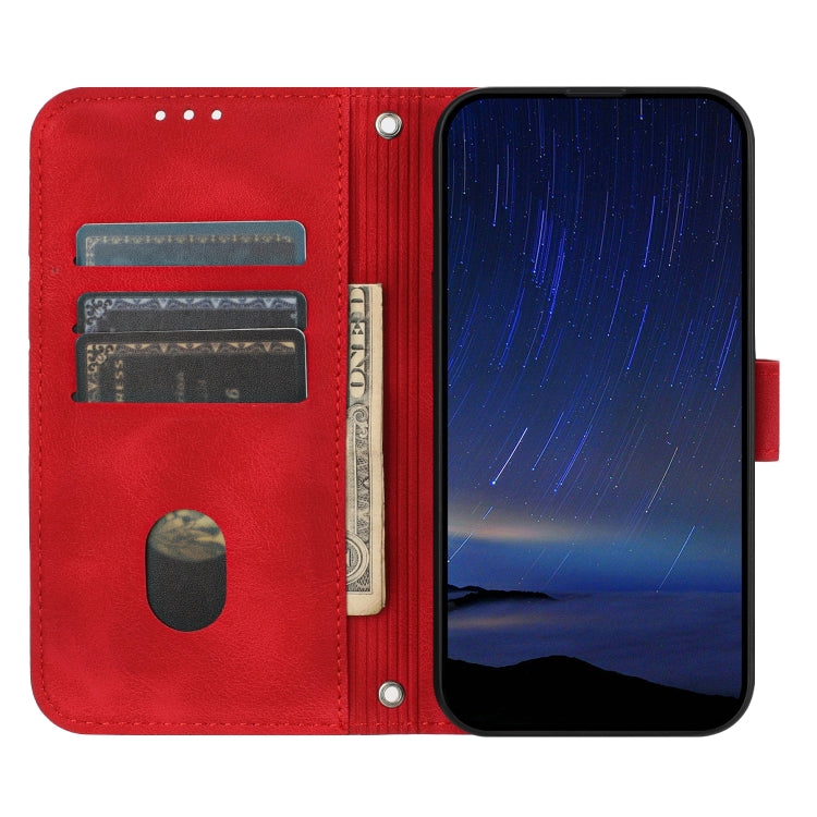 For iPhone 16e Embossed Line Leather Phone Case with Lanyard(Red) - iPhone 16e Cases by PMC TechLife | Online Shopping South Africa | PMC TechLife | Buy Now Pay Later Mobicred
