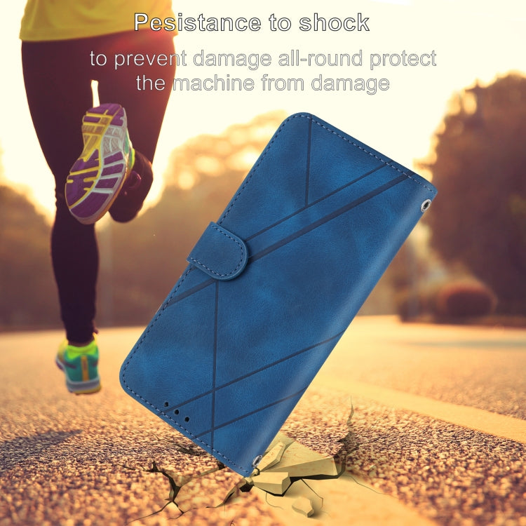 For iPhone 16e Embossed Line Leather Phone Case with Lanyard(Blue) - iPhone 16e Cases by PMC TechLife | Online Shopping South Africa | PMC TechLife | Buy Now Pay Later Mobicred