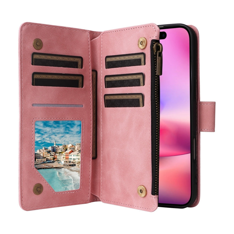 For iPhone 16 Plus Crossbody Multi-card Slot Wallet Zipper Leather Phone Case(Pink) - iPhone 16 Plus Cases by PMC TechLife | Online Shopping South Africa | PMC TechLife | Buy Now Pay Later Mobicred
