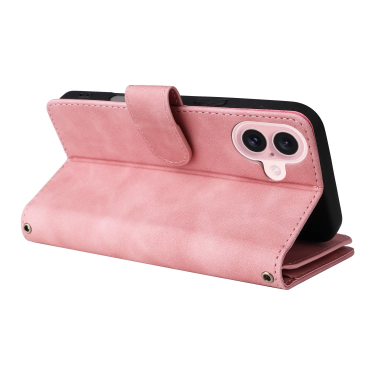 For iPhone 16 Plus Crossbody Multi-card Slot Wallet Zipper Leather Phone Case(Pink) - iPhone 16 Plus Cases by PMC TechLife | Online Shopping South Africa | PMC TechLife | Buy Now Pay Later Mobicred