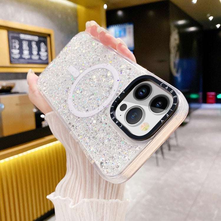 For iPhone 15 Pro Gold Armor MagSafe Glitter Epoxy Phone Case(White) - iPhone 15 Pro Cases by PMC Jewellery | Online Shopping South Africa | PMC Jewellery