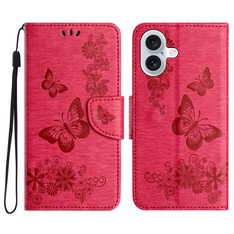 For iPhone 16 Plus Butterfly Embossed Flip Leather Phone Case(Red) - iPhone 16 Plus Cases by PMC TechLife | Online Shopping South Africa | PMC TechLife | Buy Now Pay Later Mobicred