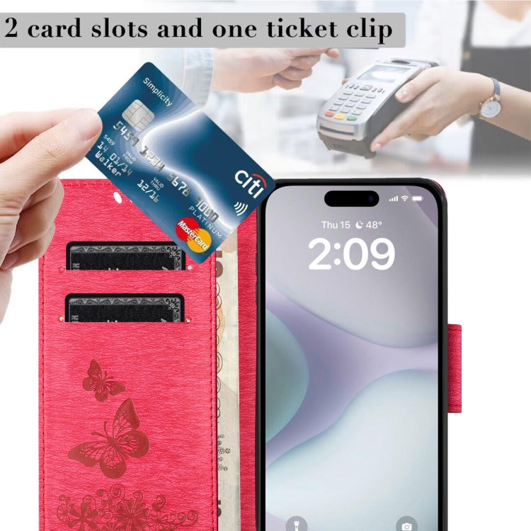 For iPhone 16 Plus Butterfly Embossed Flip Leather Phone Case(Red) - iPhone 16 Plus Cases by PMC TechLife | Online Shopping South Africa | PMC TechLife | Buy Now Pay Later Mobicred