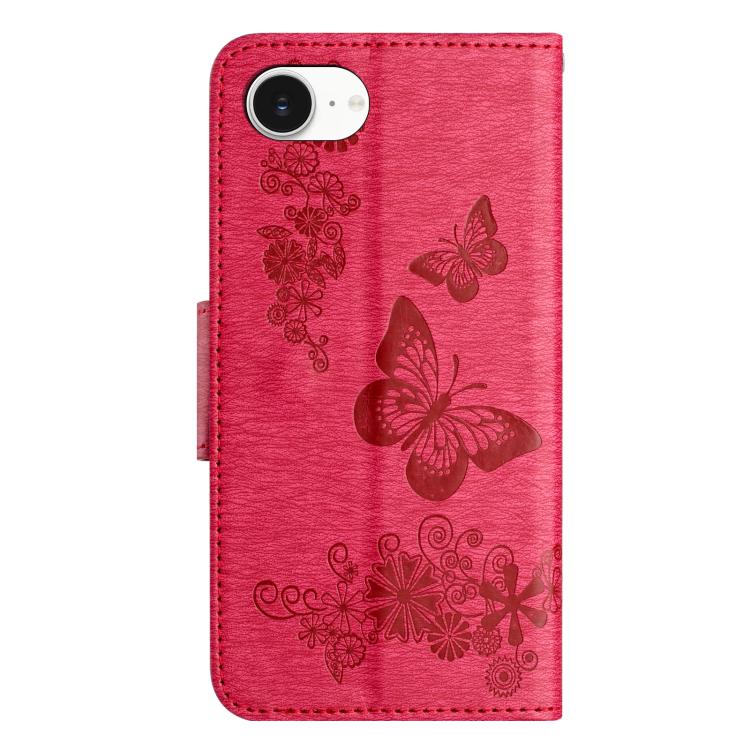 For iPhone 16e Butterfly Embossed Flip Leather Phone Case(Red) - iPhone 16e Cases by PMC TechLife | Online Shopping South Africa | PMC TechLife | Buy Now Pay Later Mobicred