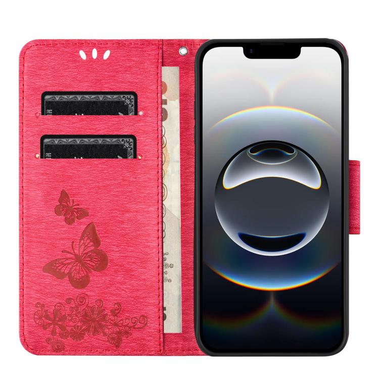 For iPhone 16e Butterfly Embossed Flip Leather Phone Case(Red) - iPhone 16e Cases by PMC TechLife | Online Shopping South Africa | PMC TechLife | Buy Now Pay Later Mobicred