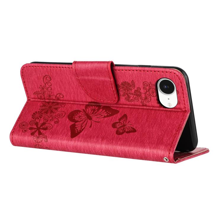For iPhone 16e Butterfly Embossed Flip Leather Phone Case(Red) - iPhone 16e Cases by PMC TechLife | Online Shopping South Africa | PMC TechLife | Buy Now Pay Later Mobicred