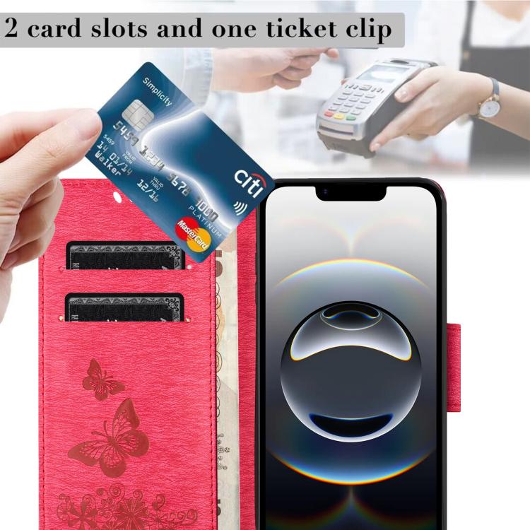 For iPhone 16e Butterfly Embossed Flip Leather Phone Case(Red) - iPhone 16e Cases by PMC TechLife | Online Shopping South Africa | PMC TechLife | Buy Now Pay Later Mobicred