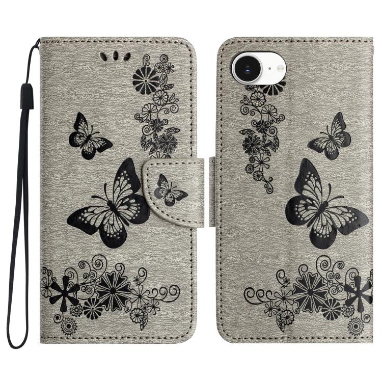 For iPhone 16e Butterfly Embossed Flip Leather Phone Case(Grey) - iPhone 16e Cases by PMC TechLife | Online Shopping South Africa | PMC TechLife | Buy Now Pay Later Mobicred