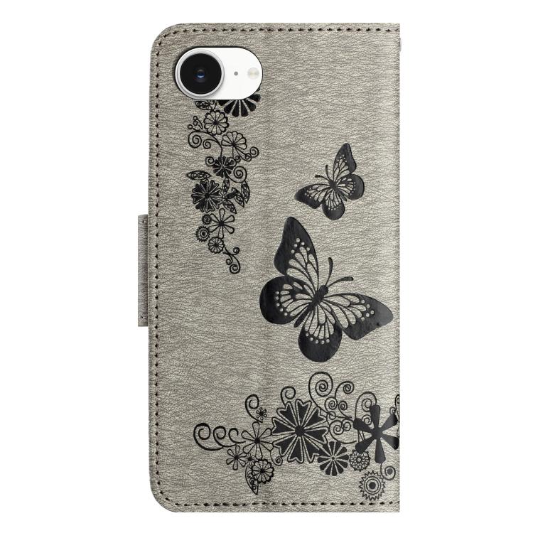 For iPhone 16e Butterfly Embossed Flip Leather Phone Case(Grey) - iPhone 16e Cases by PMC TechLife | Online Shopping South Africa | PMC TechLife | Buy Now Pay Later Mobicred