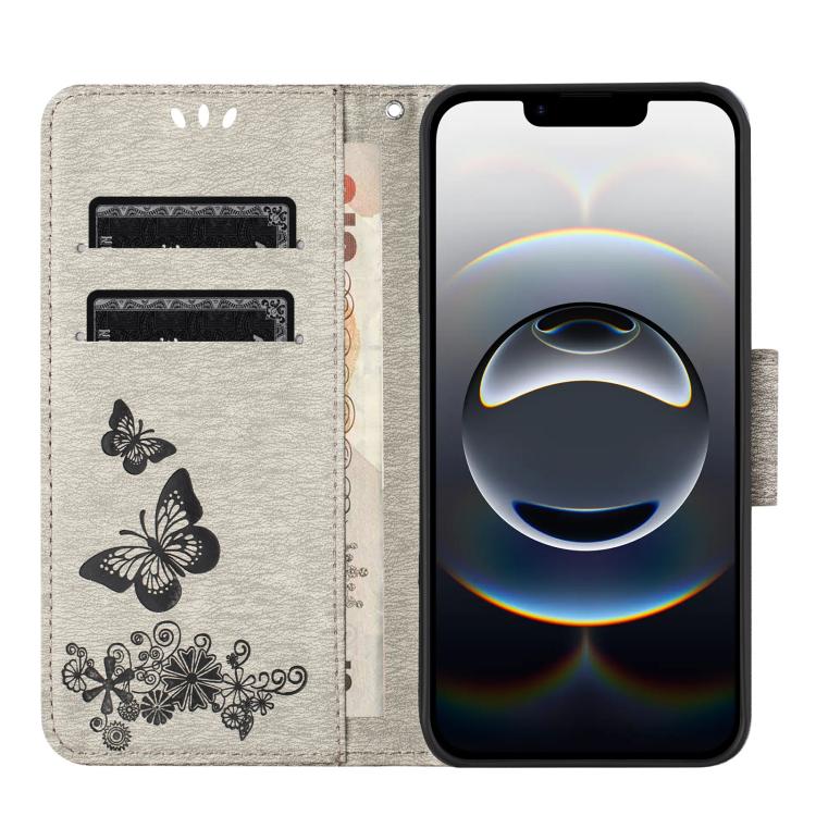 For iPhone 16e Butterfly Embossed Flip Leather Phone Case(Grey) - iPhone 16e Cases by PMC TechLife | Online Shopping South Africa | PMC TechLife | Buy Now Pay Later Mobicred