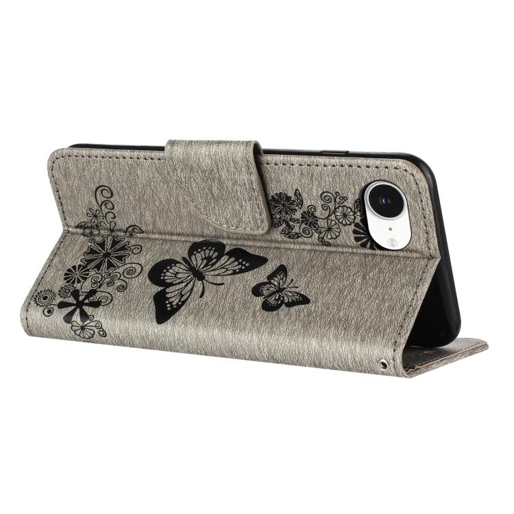 For iPhone 16e Butterfly Embossed Flip Leather Phone Case(Grey) - iPhone 16e Cases by PMC TechLife | Online Shopping South Africa | PMC TechLife | Buy Now Pay Later Mobicred