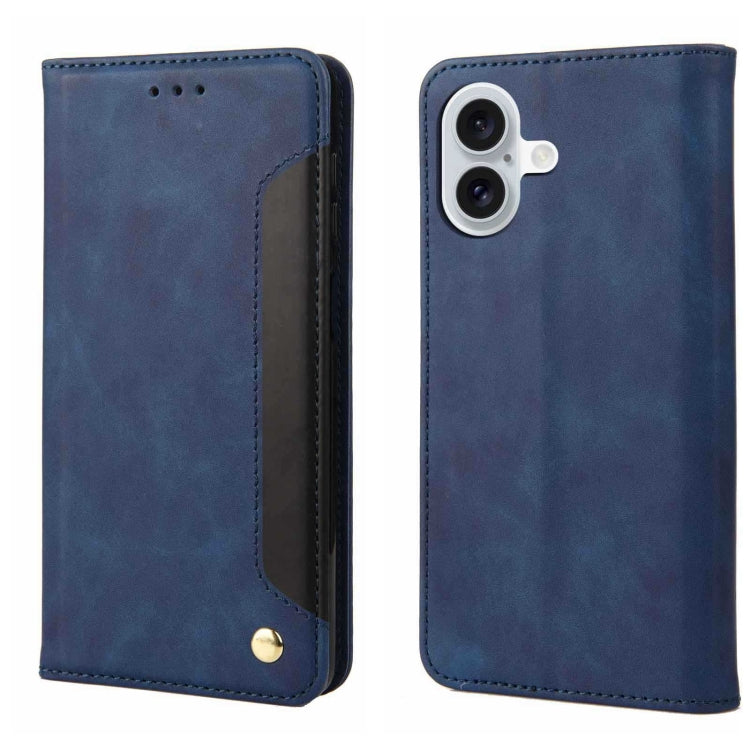 For iPhone 16 Plus Skin Feel Splicing Leather Phone Case(Blue) - iPhone 16 Plus Cases by PMC TechLife | Online Shopping South Africa | PMC TechLife | Buy Now Pay Later Mobicred