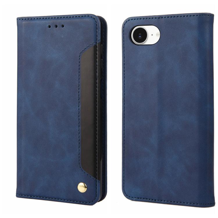 For iPhone 16e Skin Feel Splicing Leather Phone Case(Blue) - iPhone 16e Cases by PMC TechLife | Online Shopping South Africa | PMC TechLife | Buy Now Pay Later Mobicred