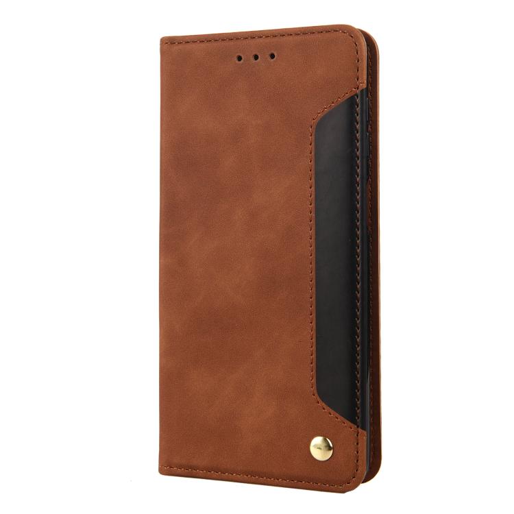 For iPhone 16e Skin Feel Splicing Leather Phone Case(Brown) - iPhone 16e Cases by PMC TechLife | Online Shopping South Africa | PMC TechLife | Buy Now Pay Later Mobicred