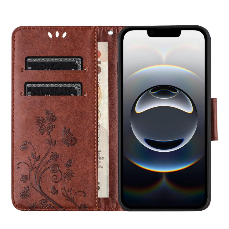 For iPhone 16e Butterfly Flower Pattern Flip Leather Phone Case(Brown) - iPhone 16e Cases by PMC TechLife | Online Shopping South Africa | PMC TechLife | Buy Now Pay Later Mobicred