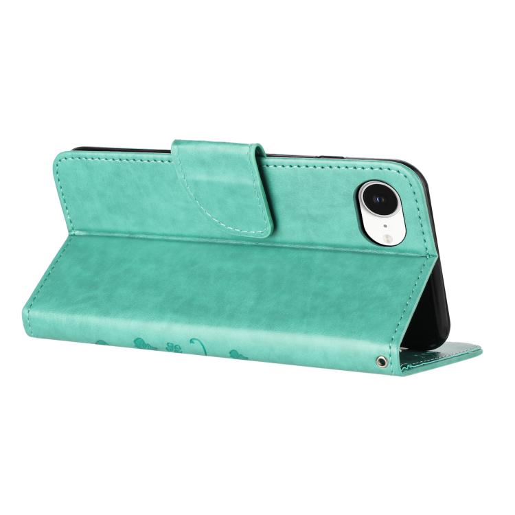 For iPhone 16e Butterfly Flower Pattern Flip Leather Phone Case(Green) - iPhone 16e Cases by PMC TechLife | Online Shopping South Africa | PMC TechLife | Buy Now Pay Later Mobicred