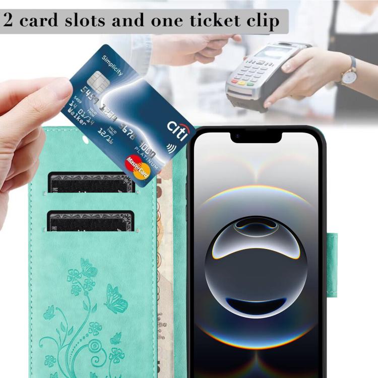 For iPhone 16e Butterfly Flower Pattern Flip Leather Phone Case(Green) - iPhone 16e Cases by PMC TechLife | Online Shopping South Africa | PMC TechLife | Buy Now Pay Later Mobicred