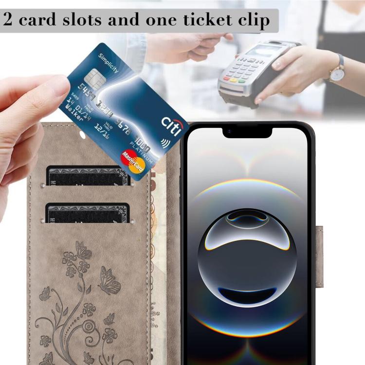 For iPhone 16e Butterfly Flower Pattern Flip Leather Phone Case(Grey) - iPhone 16e Cases by PMC TechLife | Online Shopping South Africa | PMC TechLife | Buy Now Pay Later Mobicred