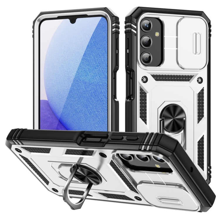 For Samsung Galaxy A25 5G Sliding Camshield TPU + PC Phone Case with Holder(White+Black) - Galaxy Phone Cases by PMC Jewellery | Online Shopping South Africa | PMC Jewellery