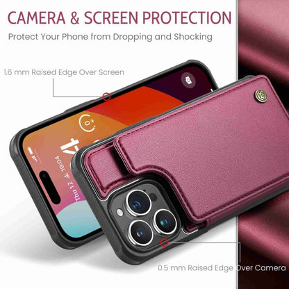 For iPhone 15 Pro CaseMe C22 Card Slots Holder RFID Anti-theft Phone Case(Wine Red) - iPhone 15 Pro Cases by CaseMe | Online Shopping South Africa | PMC Jewellery | Buy Now Pay Later Mobicred