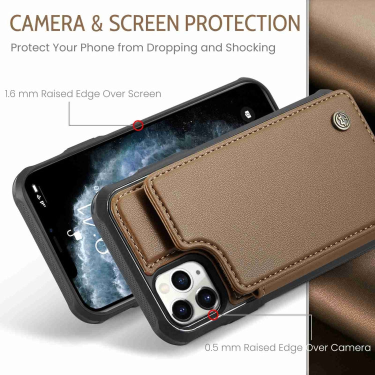 For iPhone 11 Pro Max CaseMe C22 Card Slots Holder RFID Anti-theft Phone Case(Brown) - free shipping - PMC Jewellery - Order now!