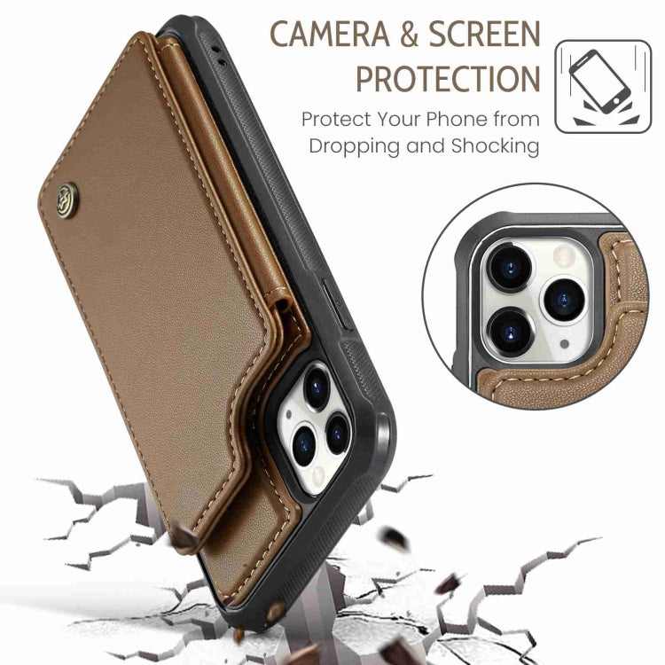 For iPhone 11 Pro Max CaseMe C22 Card Slots Holder RFID Anti-theft Phone Case(Brown) - free shipping - PMC Jewellery - Order now!
