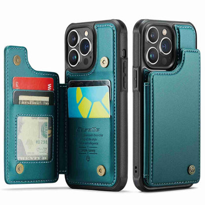 For iPhone 13 Pro CaseMe C22 Card Slots Holder RFID Anti-theft Phone Case(Blue Green) - iPhone 13 Pro Cases by CaseMe | Online Shopping South Africa | PMC Jewellery | Buy Now Pay Later Mobicred