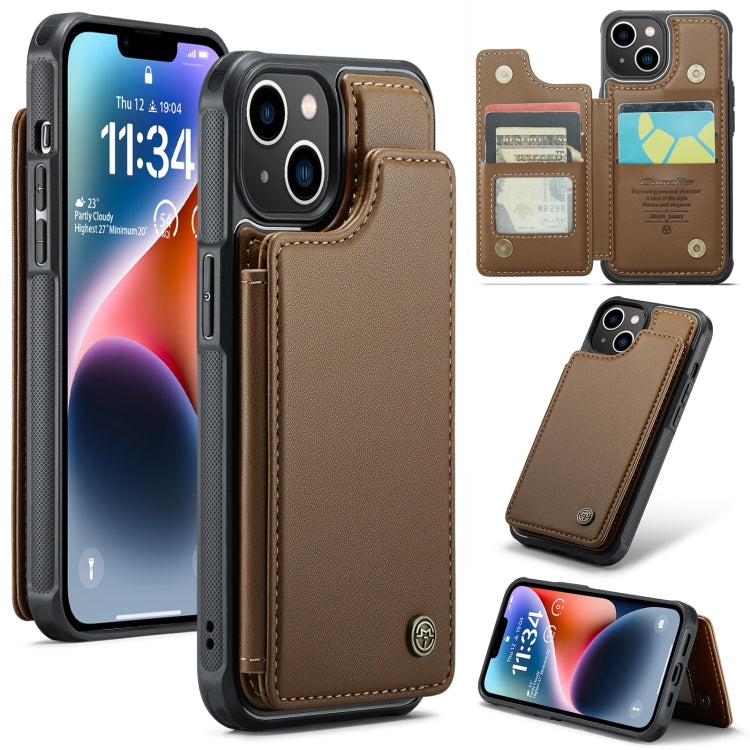 For iPhone 14 CaseMe C22 Card Slots Holder RFID Anti-theft Phone Case(Brown) - free shipping - PMC Jewellery - Order now!