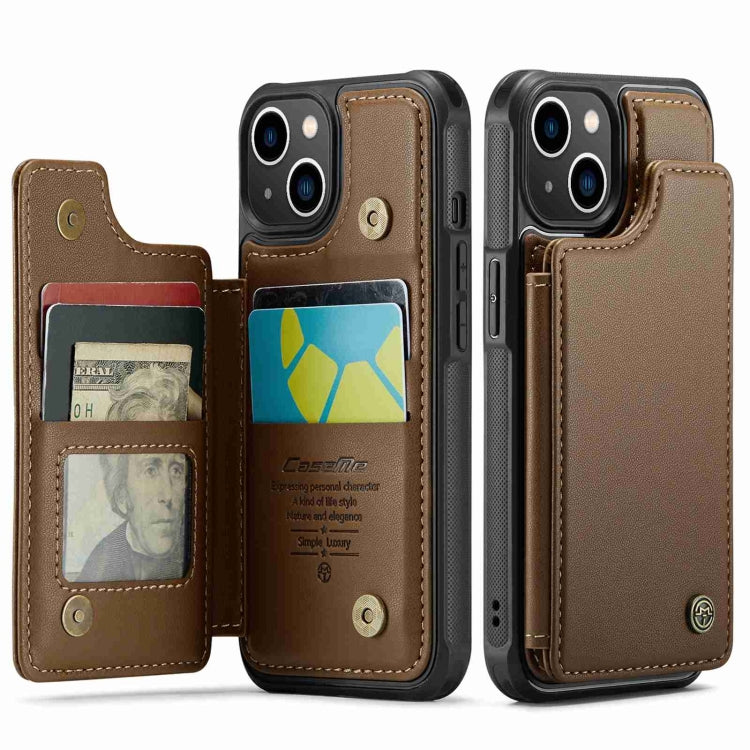 For iPhone 14 CaseMe C22 Card Slots Holder RFID Anti-theft Phone Case(Brown) - free shipping - PMC Jewellery - Order now!