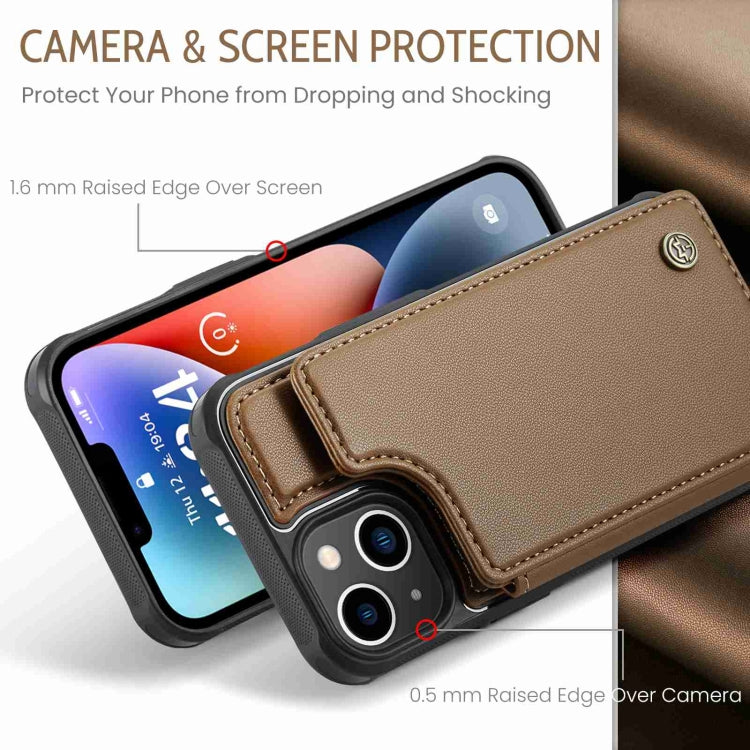 For iPhone 14 CaseMe C22 Card Slots Holder RFID Anti-theft Phone Case(Brown) - free shipping - PMC Jewellery - Order now!