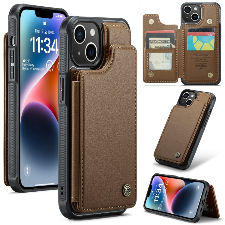 For iPhone 14 Plus CaseMe C22 Card Slots Holder RFID Anti-theft Phone Case(Brown) - free shipping - PMC Jewellery - Order now!