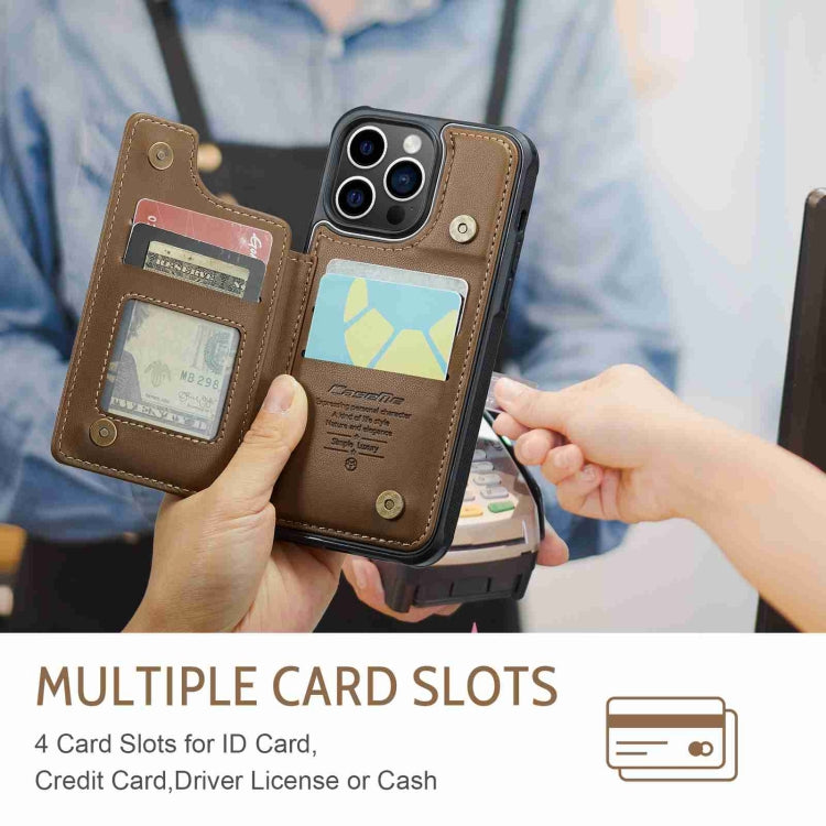 For iPhone 14 Pro Max CaseMe C22 Card Slots Holder RFID Anti-theft Phone Case(Brown) - free shipping - PMC Jewellery - Order now!