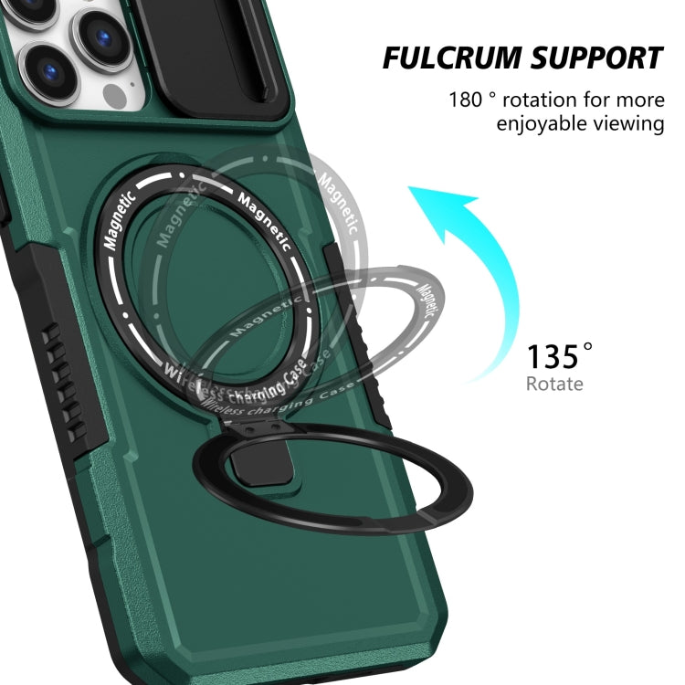 For iPhone 13 Pro Max Sliding Camshield Magsafe Holder TPU Hybrid PC Phone Case(Deep Green) - iPhone 13 Pro Max Cases by PMC TechLife | Online Shopping South Africa | PMC TechLife