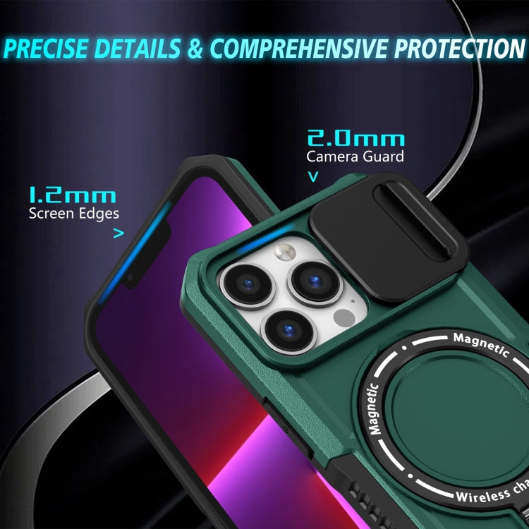 For iPhone 13 Pro Sliding Camshield Magsafe Holder TPU Hybrid PC Phone Case(Deep Green) - iPhone 13 Pro Cases by PMC TechLife | Online Shopping South Africa | PMC TechLife