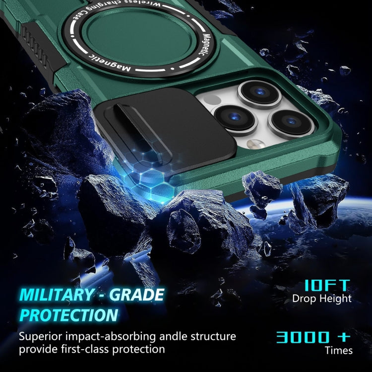 For iPhone 13 Pro Sliding Camshield Magsafe Holder TPU Hybrid PC Phone Case(Deep Green) - iPhone 13 Pro Cases by PMC TechLife | Online Shopping South Africa | PMC TechLife