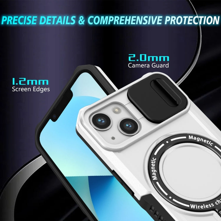For iPhone 13 Sliding Camshield Magsafe Holder TPU Hybrid PC Phone Case(Black White) - iPhone 13 Cases by PMC TechLife | Online Shopping South Africa | PMC TechLife