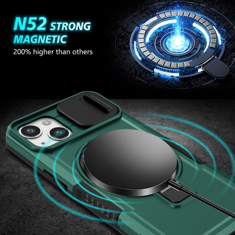 For iPhone 13 Sliding Camshield Magsafe Holder TPU Hybrid PC Phone Case(Deep Green) - iPhone 13 Cases by PMC TechLife | Online Shopping South Africa | PMC TechLife