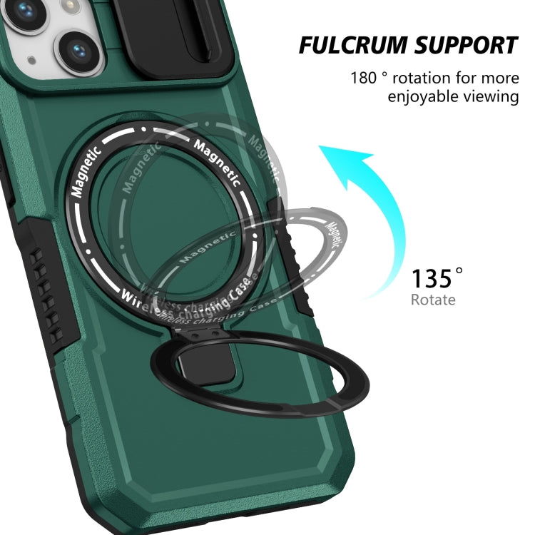 For iPhone 13 Sliding Camshield Magsafe Holder TPU Hybrid PC Phone Case(Deep Green) - iPhone 13 Cases by PMC TechLife | Online Shopping South Africa | PMC TechLife