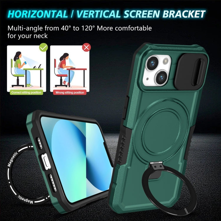 For iPhone 13 Sliding Camshield Magsafe Holder TPU Hybrid PC Phone Case(Deep Green) - iPhone 13 Cases by PMC TechLife | Online Shopping South Africa | PMC TechLife