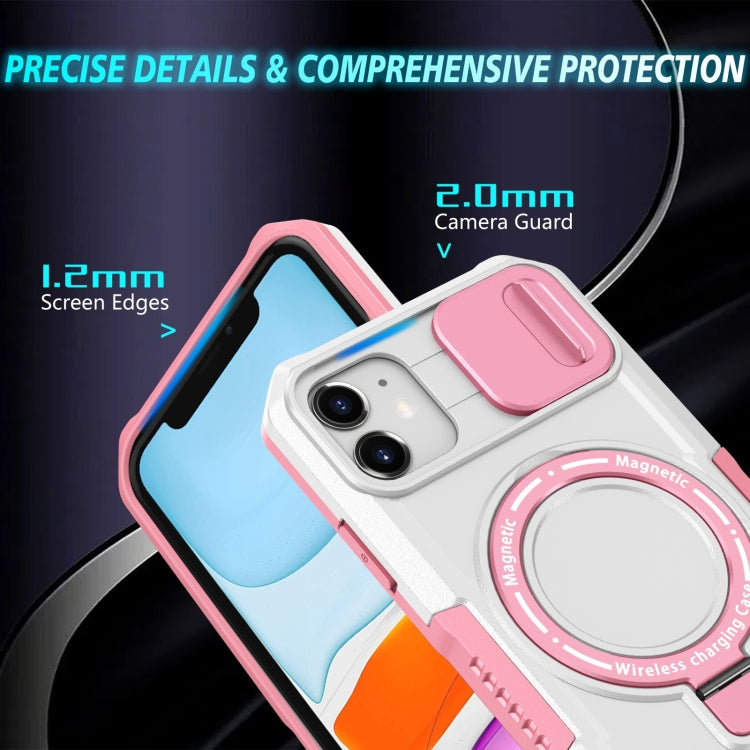 For iPhone 12 Sliding Camshield Magsafe Holder TPU Hybrid PC Phone Case(Pink White) - iPhone 12 / 12 Pro Cases by PMC TechLife | Online Shopping South Africa | PMC TechLife