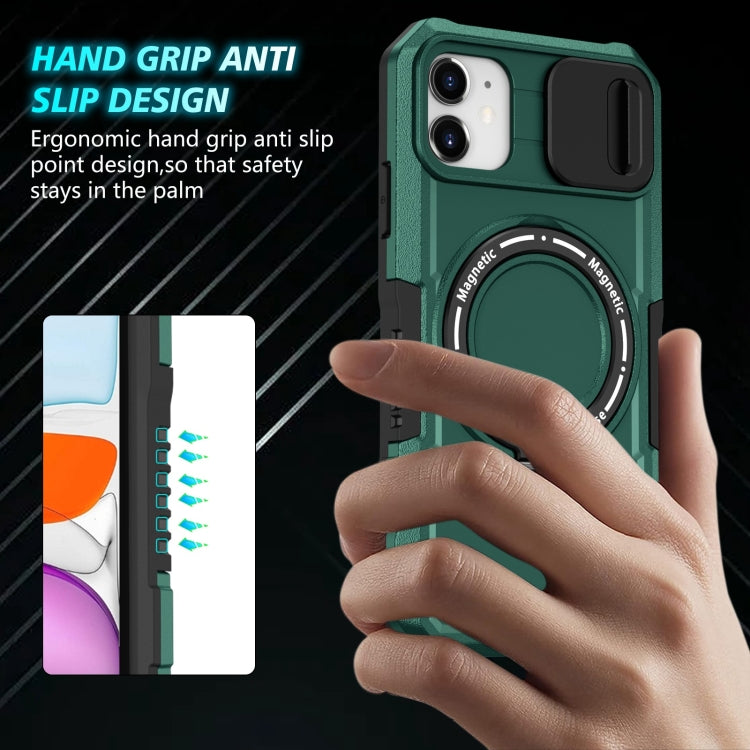 For iPhone 12 Sliding Camshield Magsafe Holder TPU Hybrid PC Phone Case(Deep Green) - iPhone 12 / 12 Pro Cases by PMC TechLife | Online Shopping South Africa | PMC TechLife
