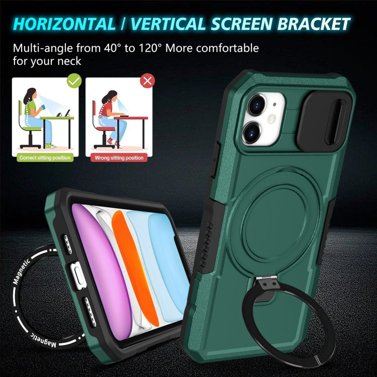 For iPhone 12 Sliding Camshield Magsafe Holder TPU Hybrid PC Phone Case(Deep Green) - iPhone 12 / 12 Pro Cases by PMC TechLife | Online Shopping South Africa | PMC TechLife