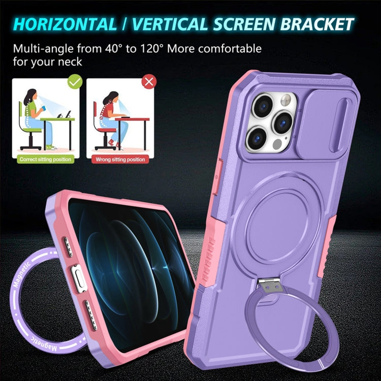 For iPhone 12 Pro Max Sliding Camshield Magsafe Holder TPU Hybrid PC Phone Case(Pink Purple) - iPhone 12 Pro Max Cases by PMC Jewellery | Online Shopping South Africa | PMC Jewellery