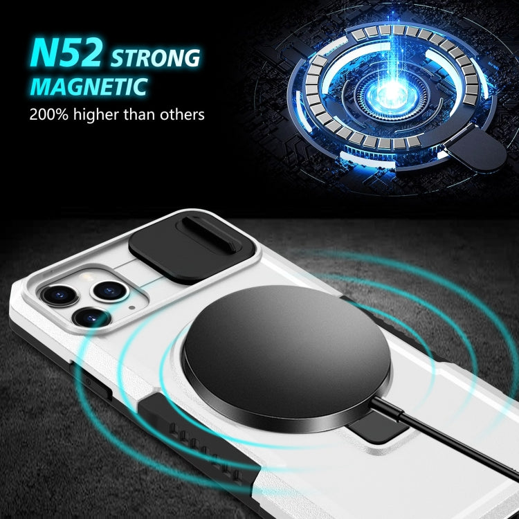 For iPhone 11 Pro Max Sliding Camshield Magsafe Holder TPU Hybrid PC Phone Case(Black White) - iPhone 11 Pro Max Cases by PMC TechLife | Online Shopping South Africa | PMC TechLife