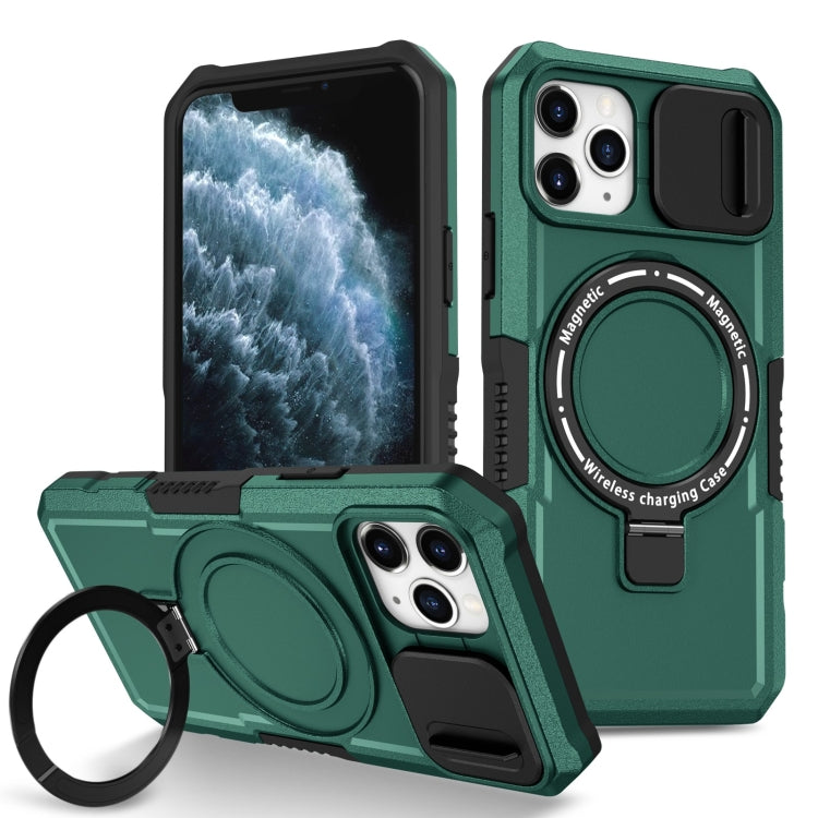 For iPhone 11 Pro Sliding Camshield Magsafe Holder TPU Hybrid PC Phone Case(Deep Green) - iPhone 11 Pro Cases by PMC TechLife | Online Shopping South Africa | PMC TechLife