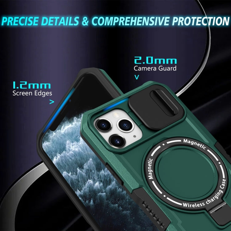 For iPhone 11 Pro Sliding Camshield Magsafe Holder TPU Hybrid PC Phone Case(Deep Green) - iPhone 11 Pro Cases by PMC TechLife | Online Shopping South Africa | PMC TechLife