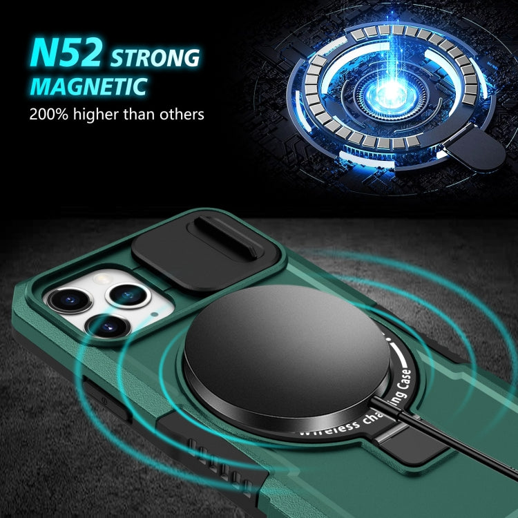 For iPhone 11 Pro Sliding Camshield Magsafe Holder TPU Hybrid PC Phone Case(Deep Green) - iPhone 11 Pro Cases by PMC TechLife | Online Shopping South Africa | PMC TechLife